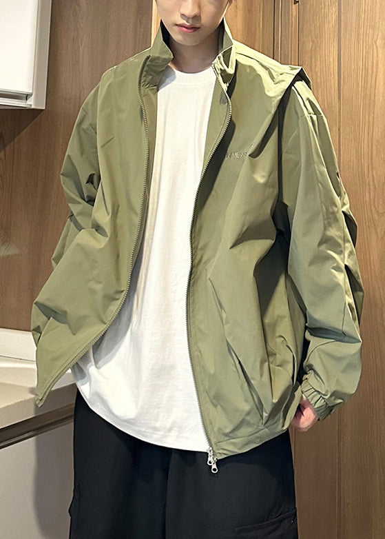 Men Coat Zippered Size Army Cotton Spring Collar Green Stand Plus FashionChic