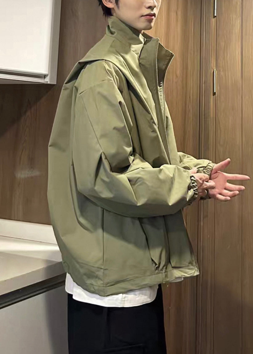 Men Coat Zippered Size Army Cotton Spring Collar Green Stand Plus FashionChic