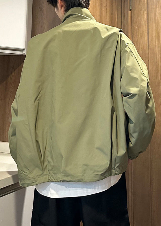 Men Coat Zippered Size Army Cotton Spring Collar Green Stand Plus FashionChic