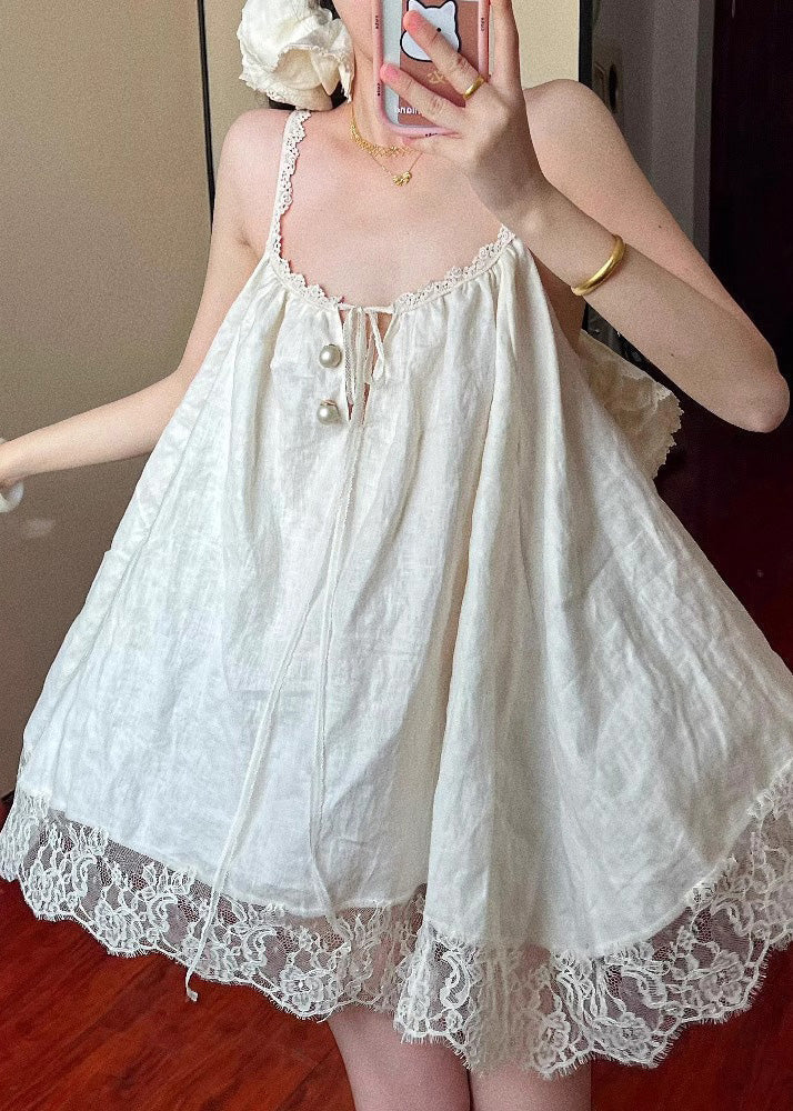 Size Summer Oversized Mini Plus Lace Patchwork Beige Dress FashionChic