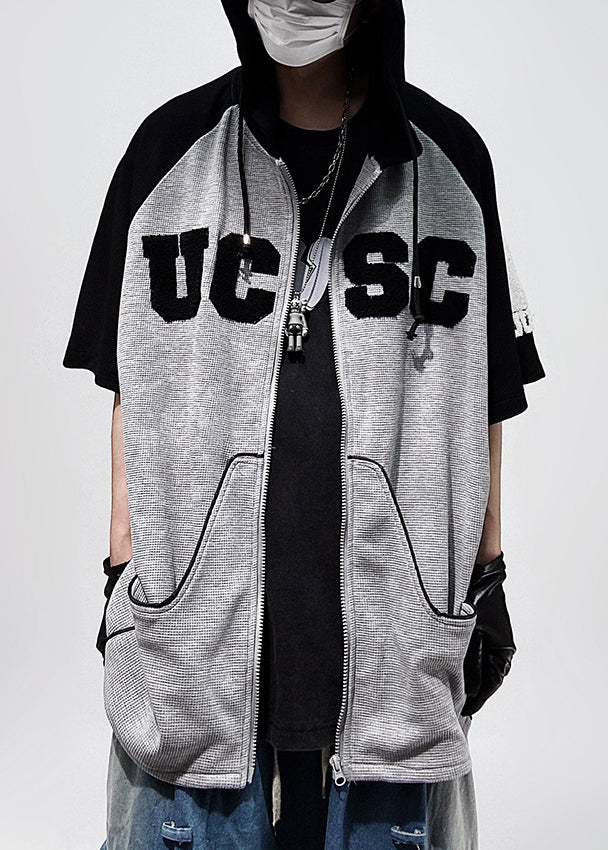 Size Patchwork Cotton Black Plus Hooded Zippered Men Shirts T FashionChic