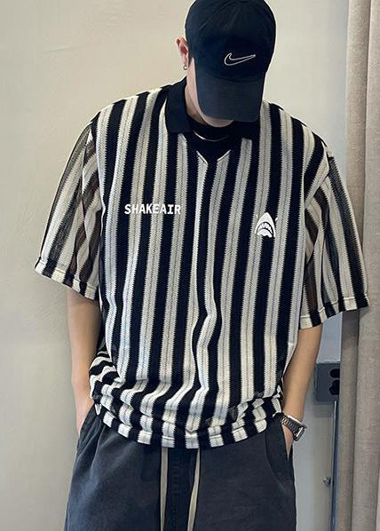 Grunt Cotton Size Plus Style Oversized Shirts Striped Black Men's FashionChic