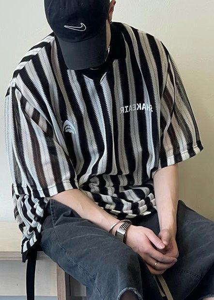 Grunt Cotton Size Plus Style Oversized Shirts Striped Black Men's FashionChic