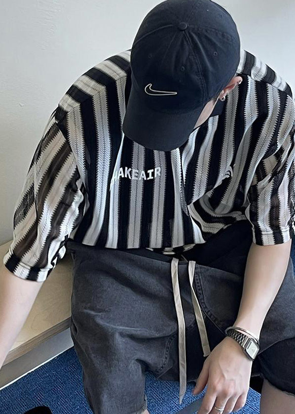 Grunt Cotton Size Plus Style Oversized Shirts Striped Black Men's FashionChic