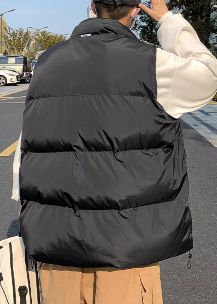 Plus Size Black Stand Collar Zip Up Cotton Filled Mens Waistcoat Sleeveless EQ029 ABC