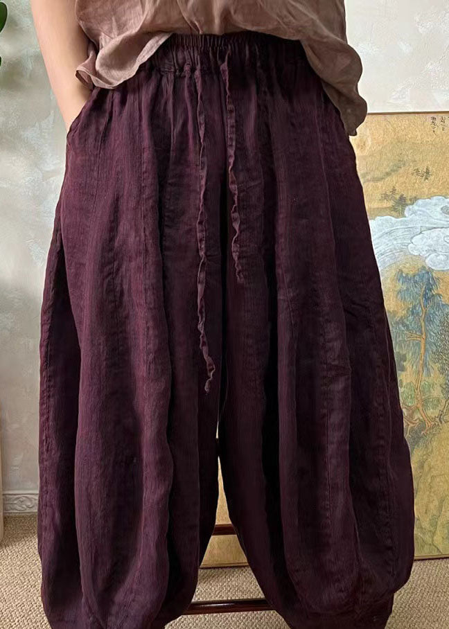Plus Size Blackish Green Elastic Waist Linen Lantern Pants Summer FF037 MZF-CPTS240607