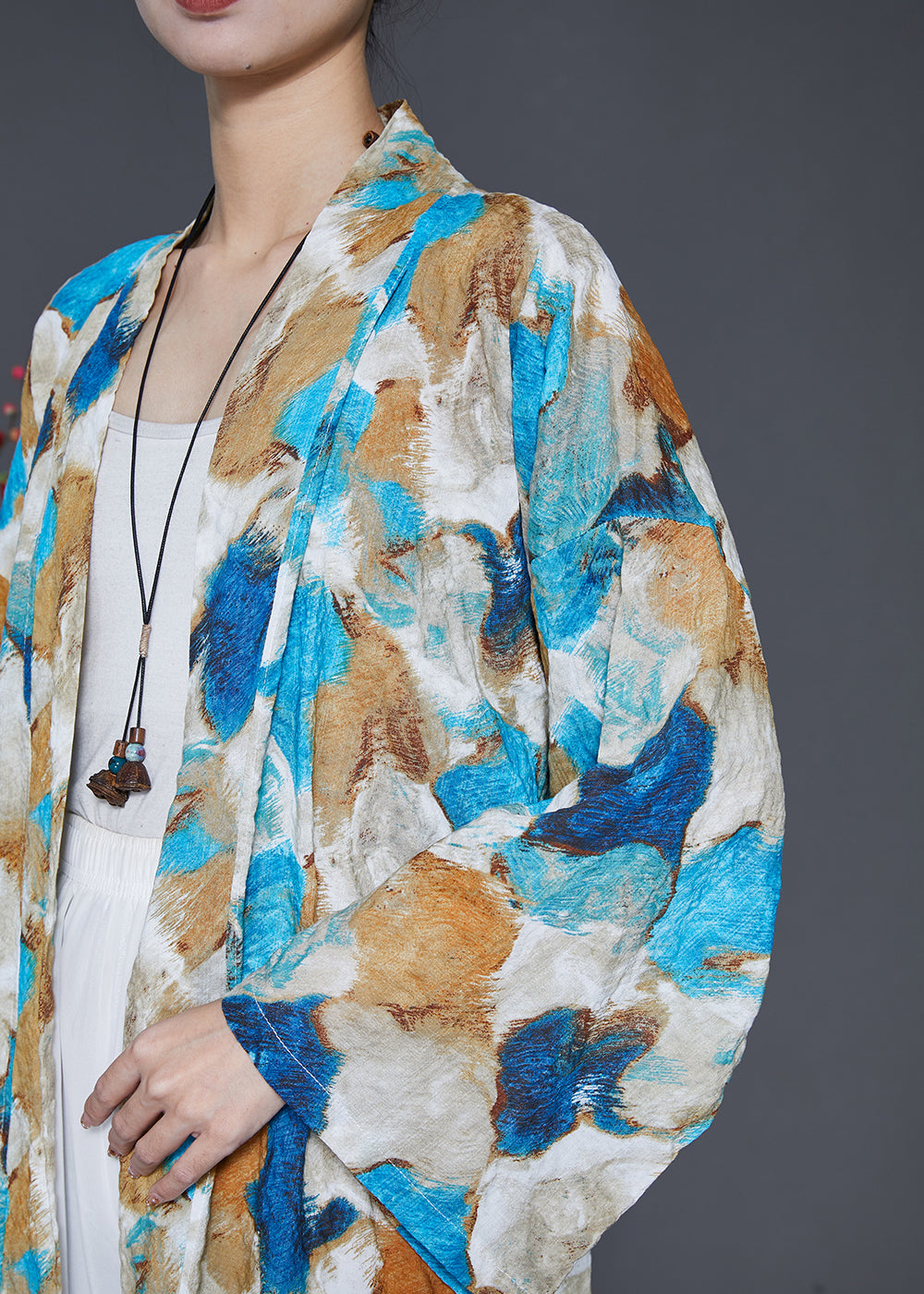Plus Size Blue Oversized Tie Dye Cotton Cardigans Spring SD1042 Ada Fashion