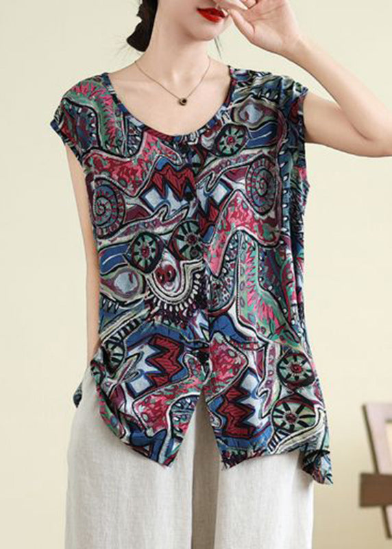 Casual Tops Plus Blue Print Size Summer FashionChic