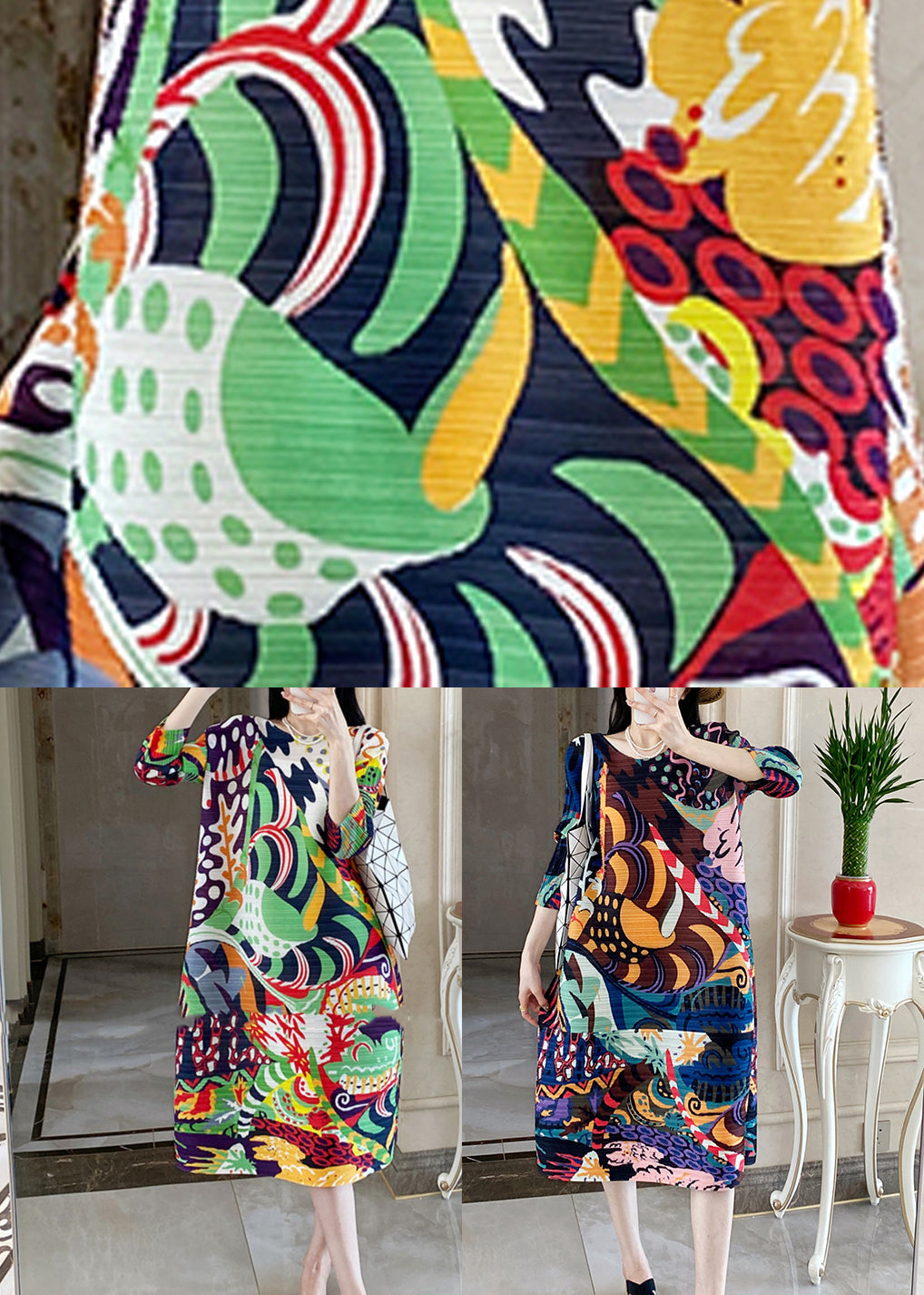 Plus Size Blue Print Long Dress Bracelet Sleeve GH1035 Ada Fashion