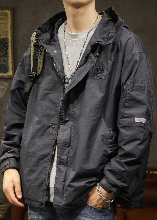 Drawstring Spring Mens Caramel Solid Plus Hooded Coat Size Cotton FashionChic