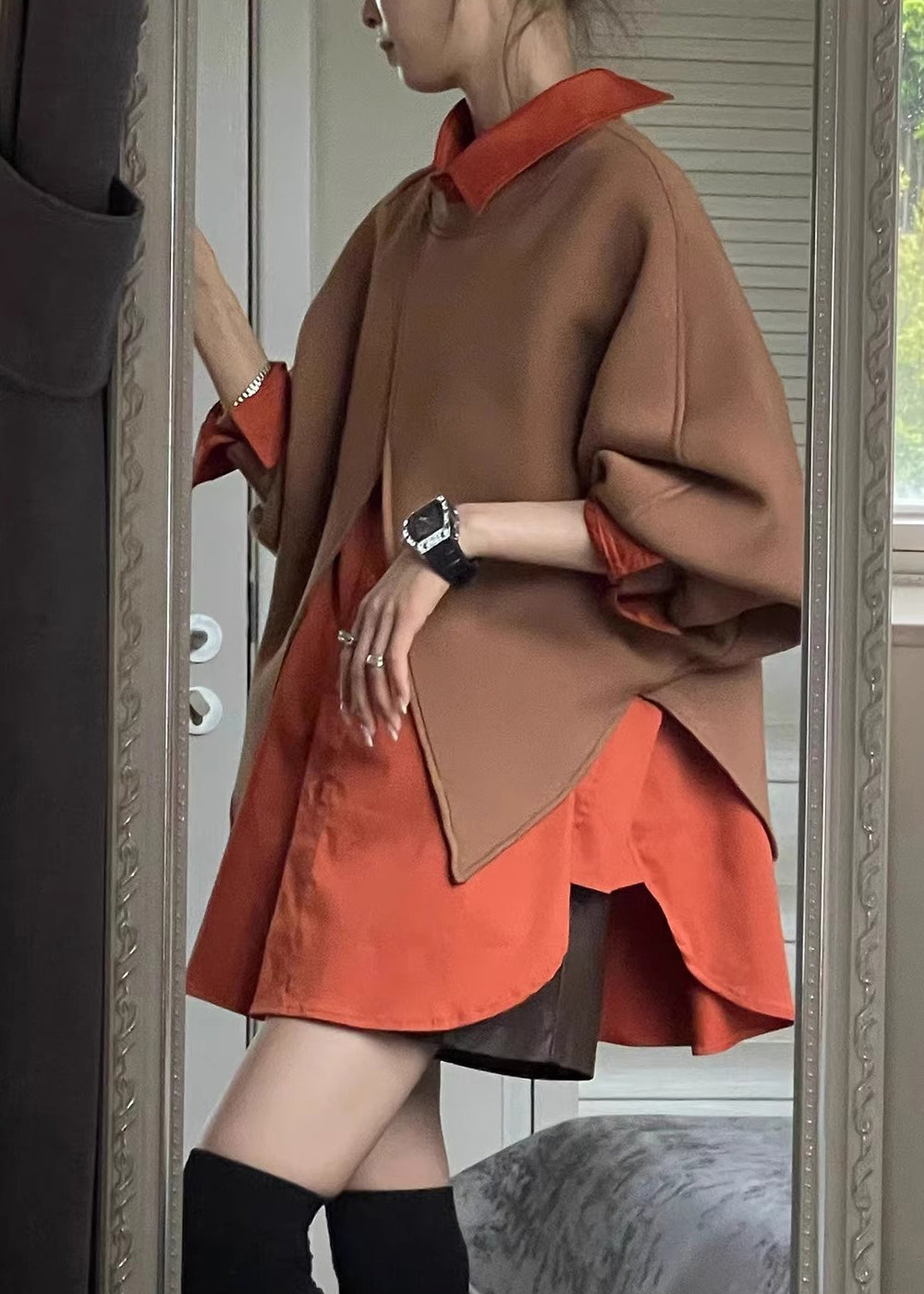 Collar Peter Shirts Size Plus And Piece Sweatshirt Coffee Two Pan FashionChic