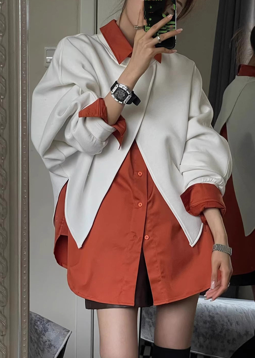 Collar Peter Shirts Size Plus And Piece Sweatshirt Coffee Two Pan FashionChic