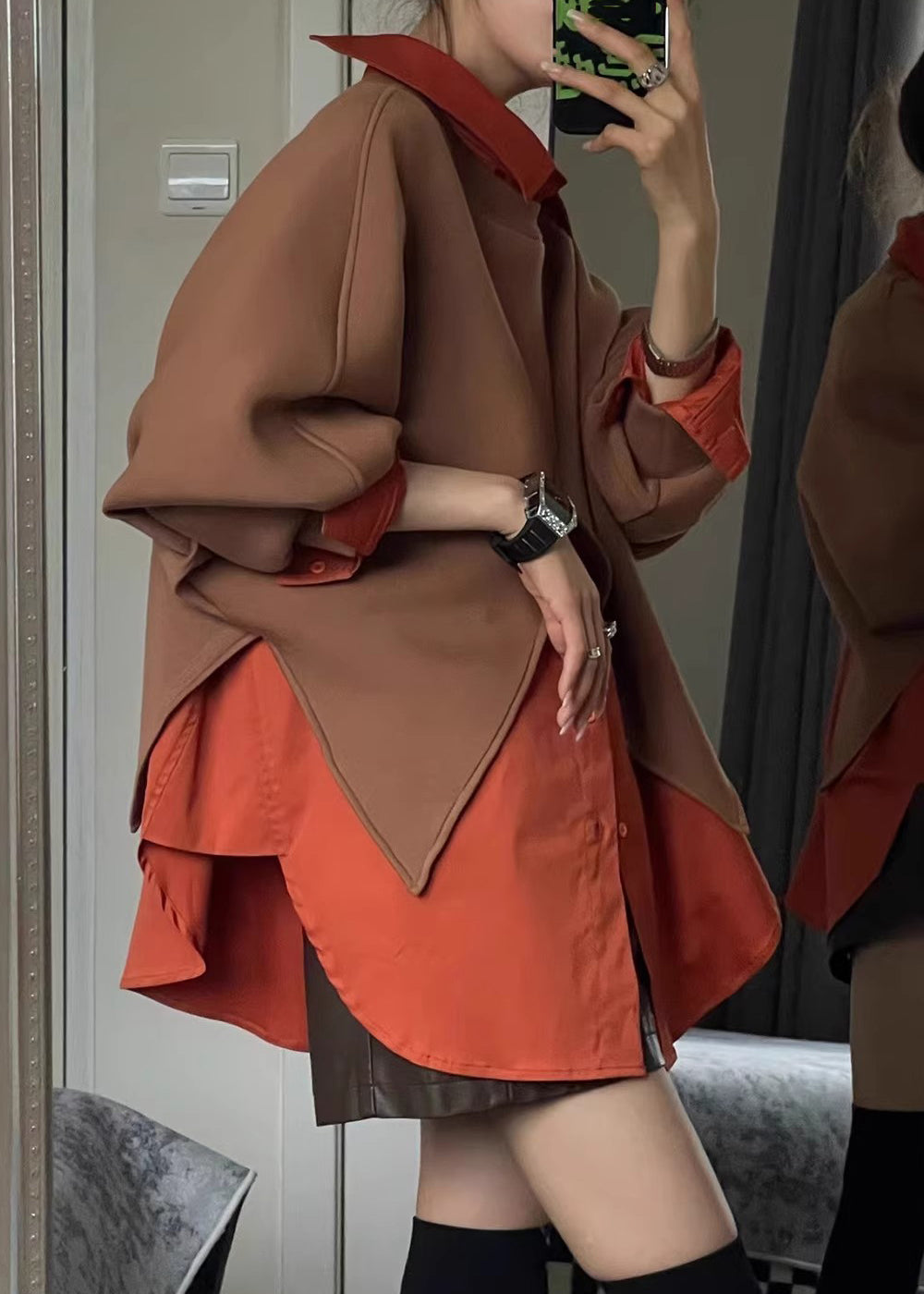 Collar Peter Shirts Size Plus And Piece Sweatshirt Coffee Two Pan FashionChic