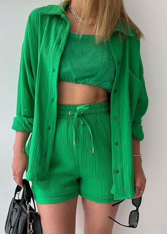 Pocket Piece Plus Green Summer Outfit 2 Oversized Size Cotton FashionChic