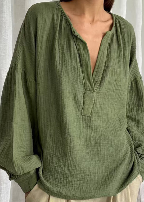 Solid Patchwork Green V Fall Size Neck Tops Plus FashionChic