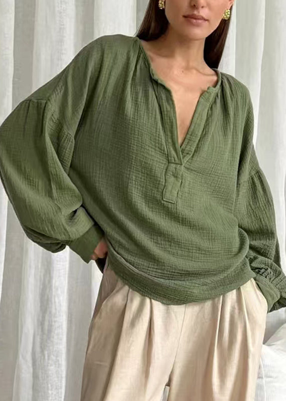 Solid Patchwork Green V Fall Size Neck Tops Plus FashionChic