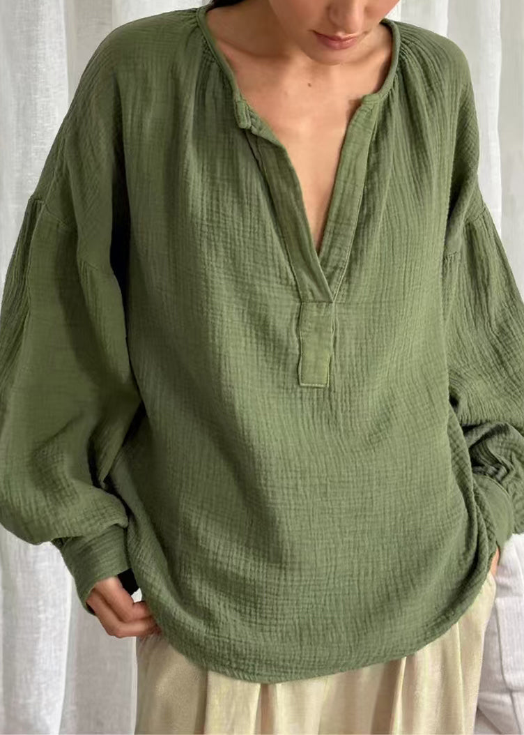 Solid Patchwork Green V Fall Size Neck Tops Plus FashionChic