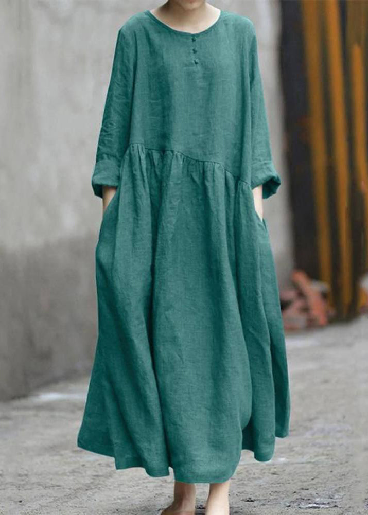 Long Plus Green Patchwork Fall Wrinkled Dresses Size FashionChic