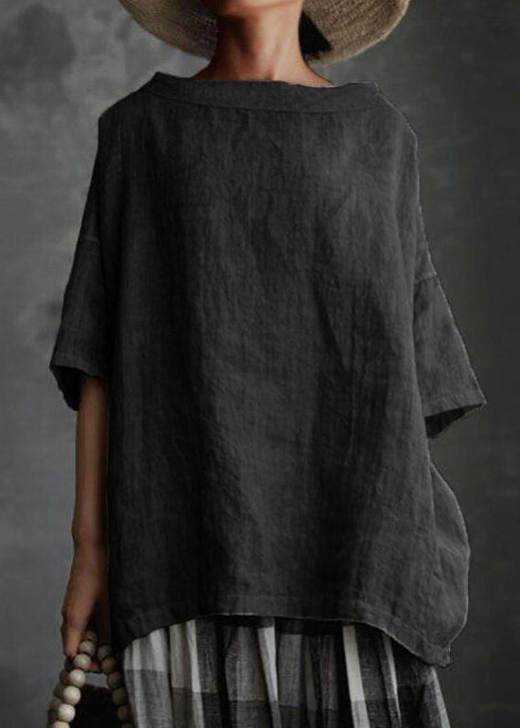 Shirts O-Neck Size T Grey Summer Solid Patchwork Plus FashionChic