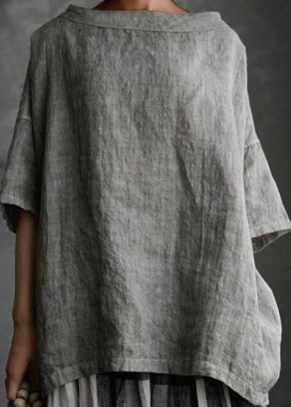 Shirts O-Neck Size T Grey Summer Solid Patchwork Plus FashionChic