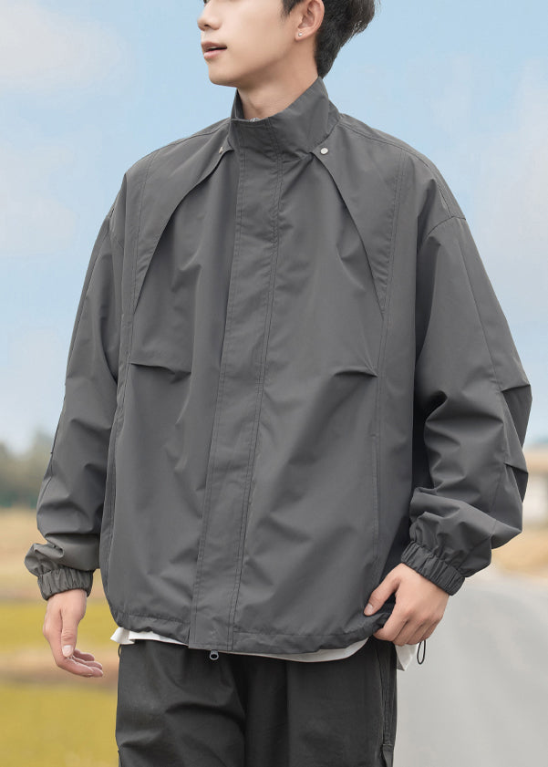 Collar Mens Drawstring Grey Plus Stand Size Coats Cotton FashionChic