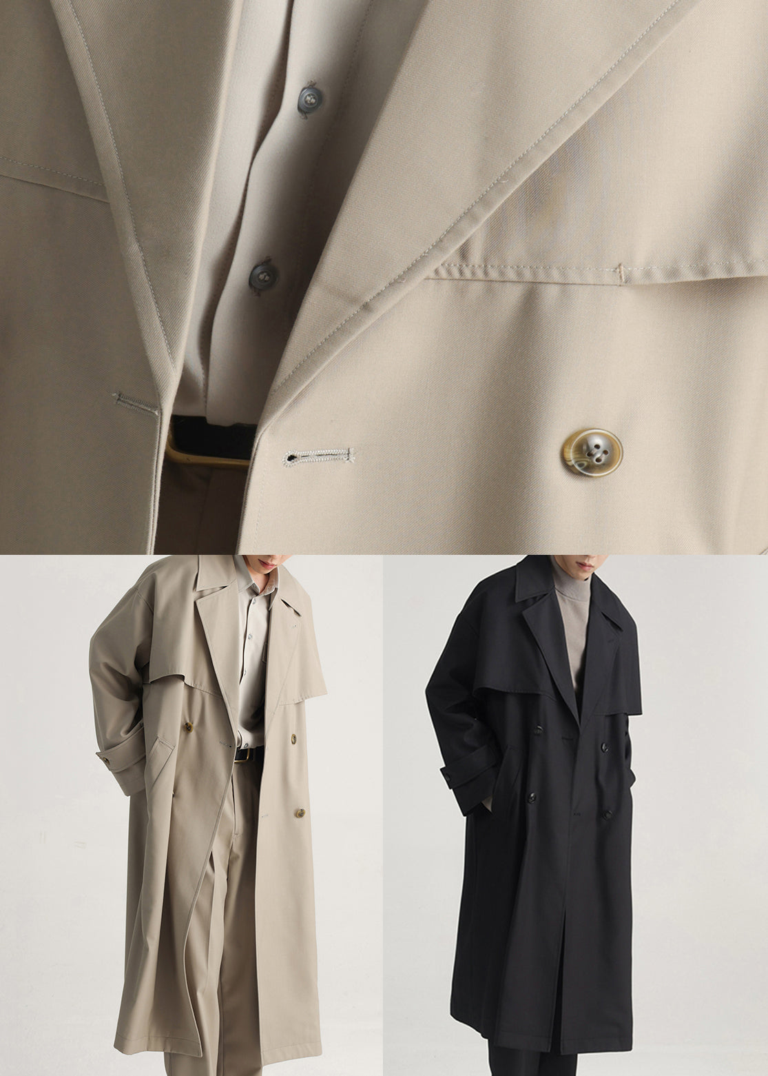 Plus Size Khaki Double Breast Side Open Cotton Mens Trench Coat Spring YQ001 ABC