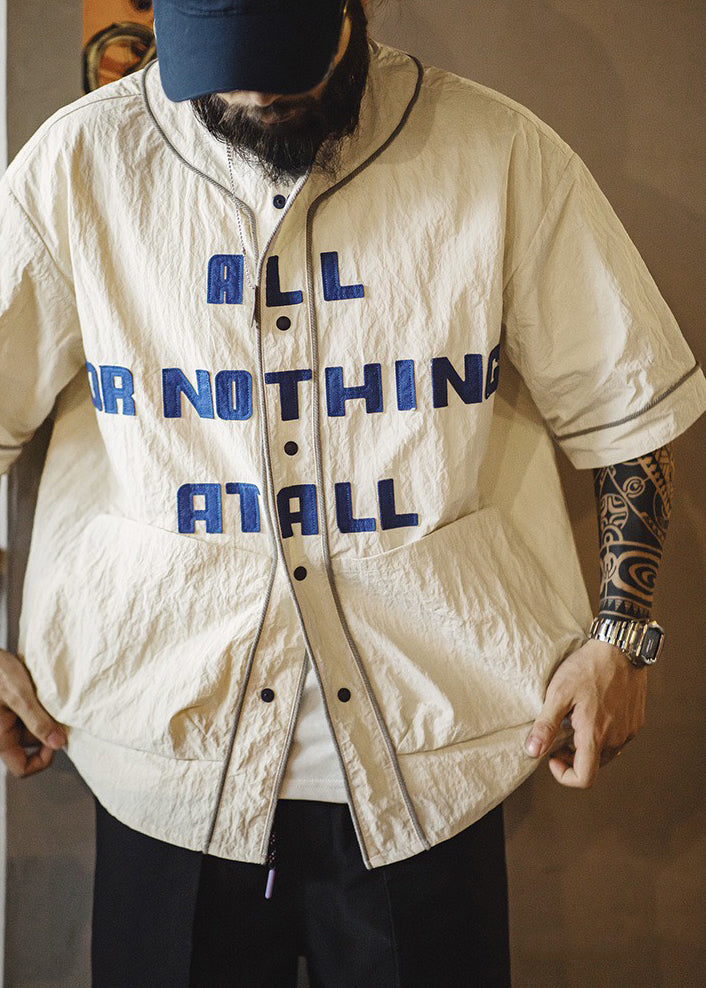 Cotton Pockets Khaki Button Size Shirts Men Plus Letter Half FashionChic