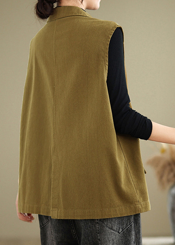 Plus Size Orange Notched Neck Pockets Cotton Vest Sleeveless OO017 OM-CS240816