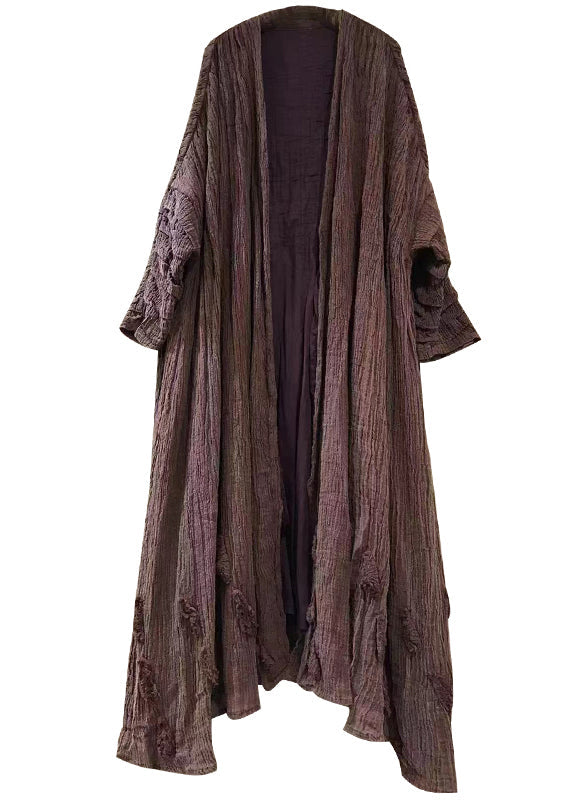 Plus Size Purple Solid V Neck Linen Cardigans Long Sleeve AA1063 Ada Fashion