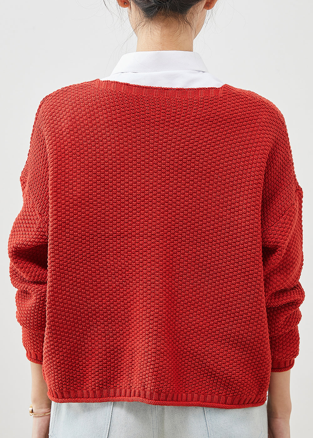 Plus Size Red Button Down Knit Loose Cardigan Spring YU1038 Ada Fashion