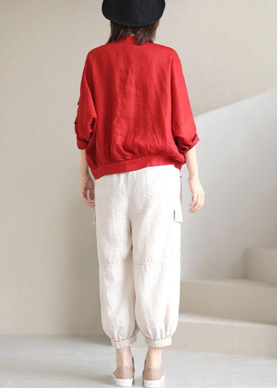 Plus Size Red V Neck Pockets Fall Coats Long sleeve QS050 WT-WG-CTS210914