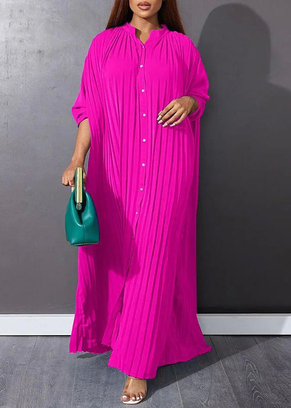 Plus Size Rose Wrinkled Long Dresses Spring VB1036 Ada Fashion