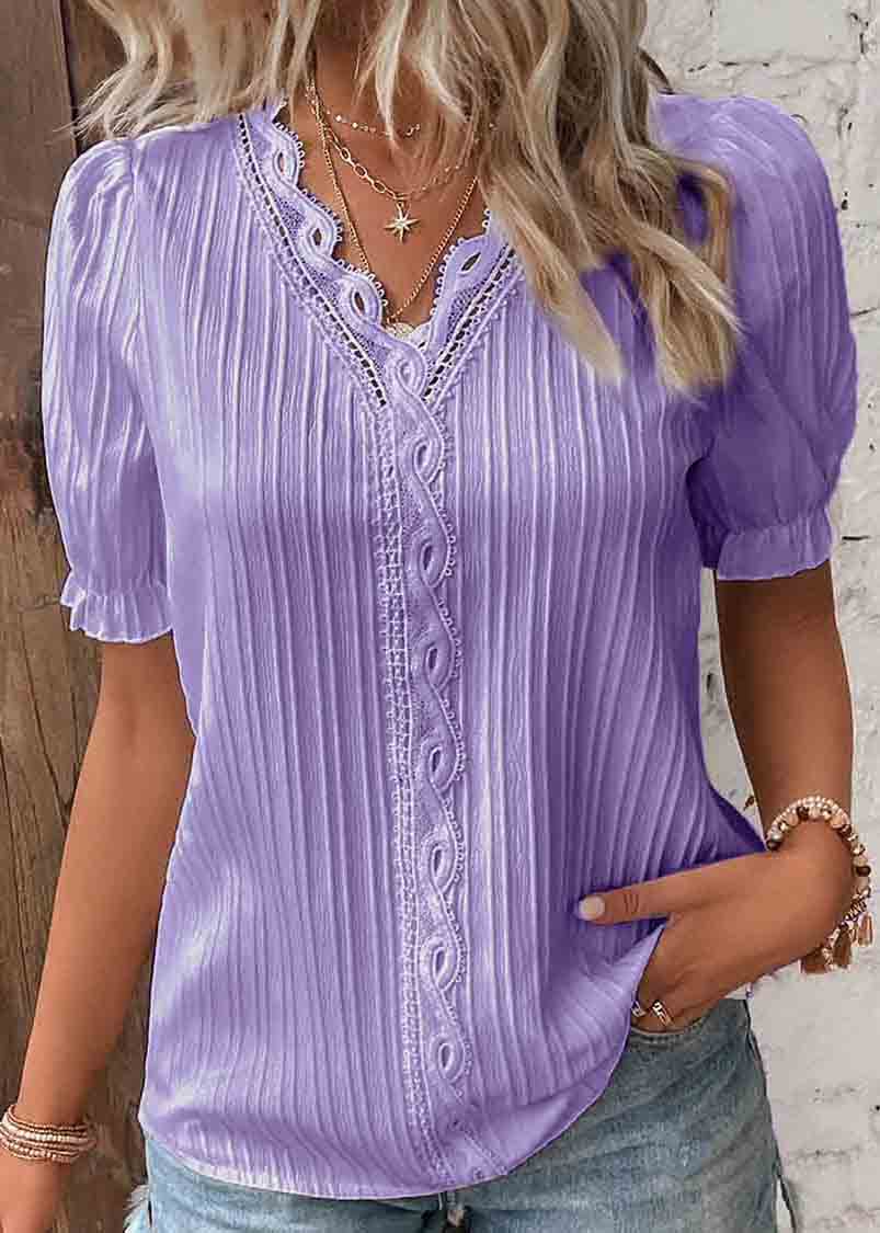 Hollow Summer Out Plus Solid Spandex Color Shirts Size FashionChic