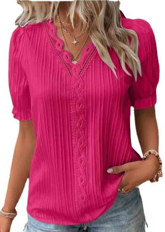 Hollow Summer Out Plus Solid Spandex Color Shirts Size FashionChic