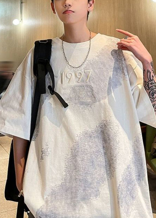 Tie Dye Men White Half Cotton Shirts Plus Embroideried Size T FashionChic