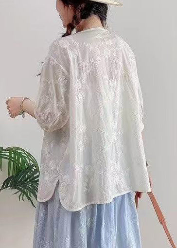 Jacquard Summer Plus Oversized Cotton White Top Size FashionChic