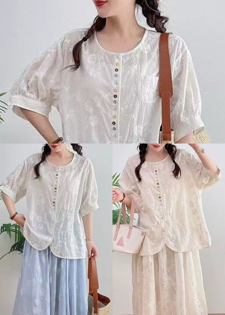 Jacquard Summer Plus Oversized Cotton White Top Size FashionChic