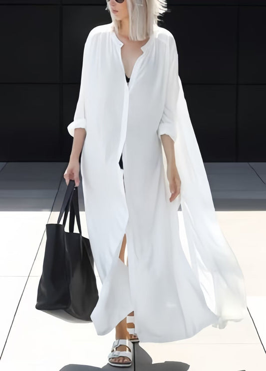 Shirts 50+ Plus Cotton Size Oversized White Long Open UPF Side FashionChic