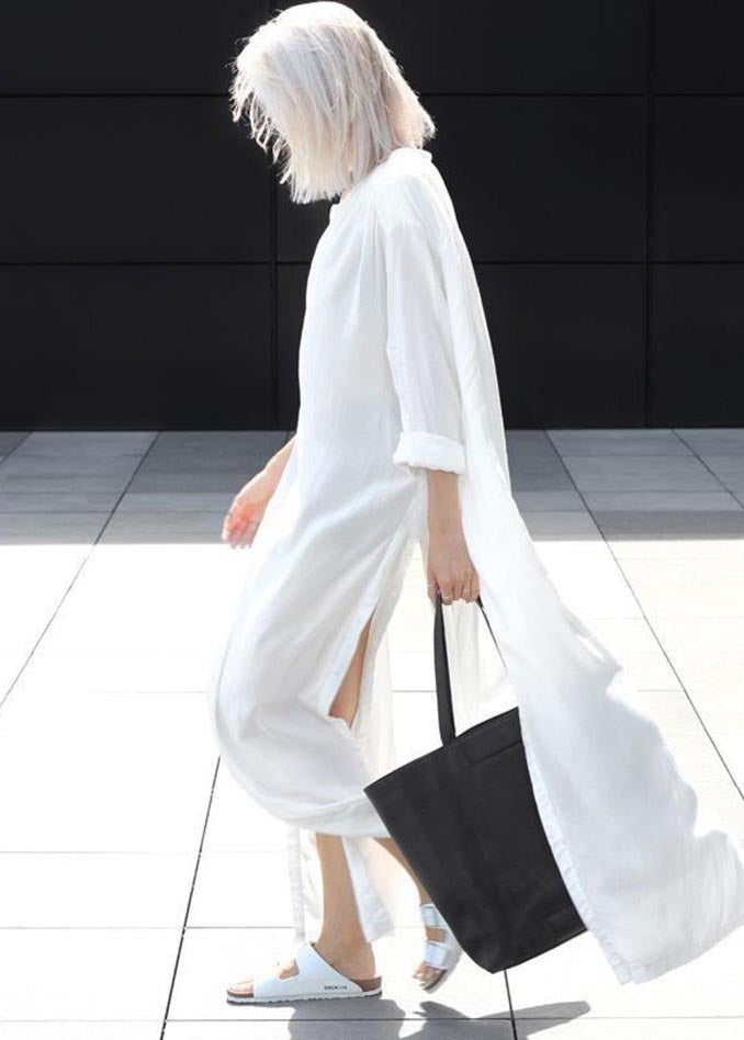 Shirts 50+ Plus Cotton Size Oversized White Long Open UPF Side FashionChic
