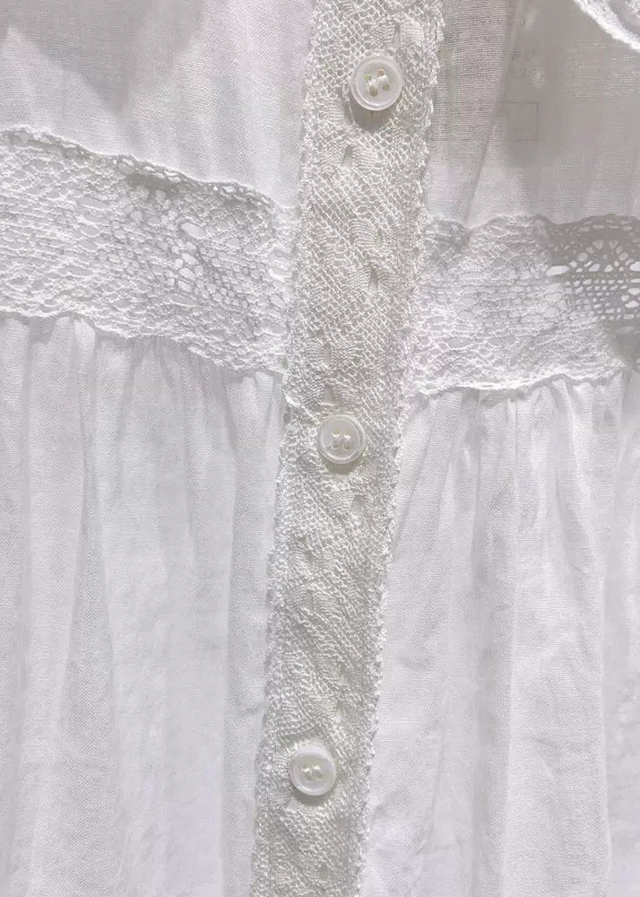 Collar Half Blouses White Pan Peter Cotton Sleeve Plus Size Lace FashionChic