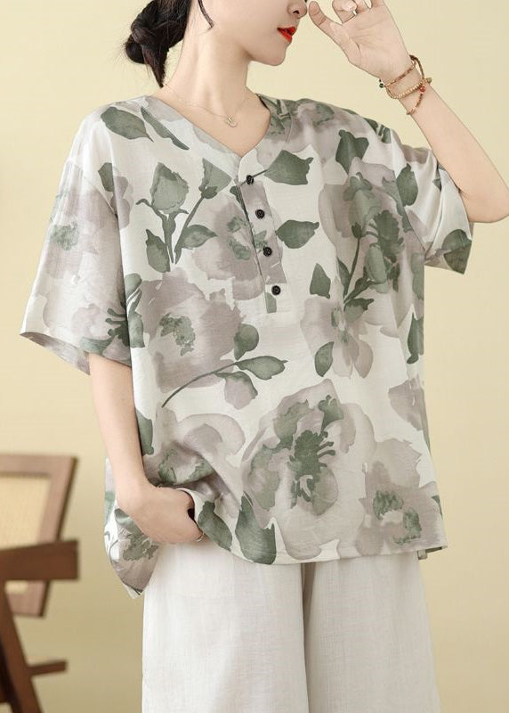 Summer Print T Size Button White Shirt Plus FashionChic