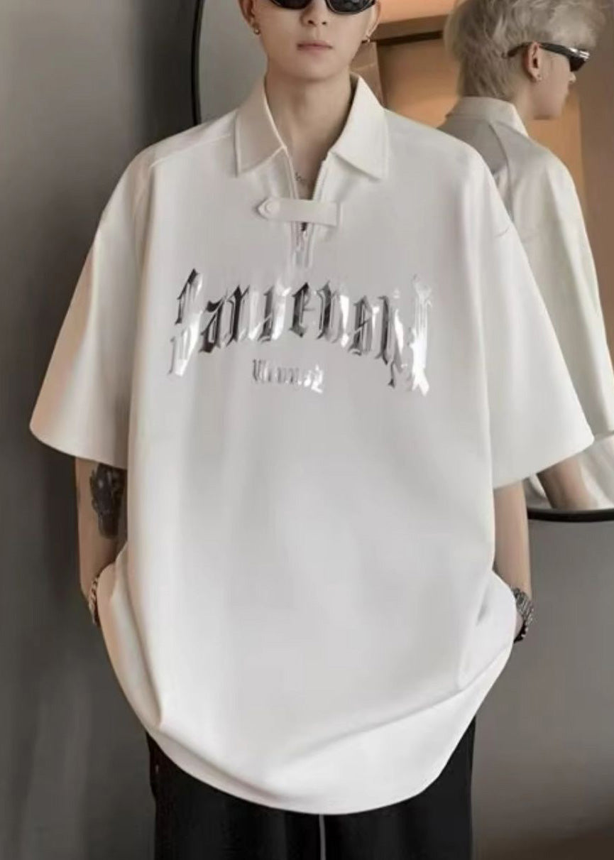 Sequins Men Size Plus Shirt Letter Cotton White Polo And FashionChic