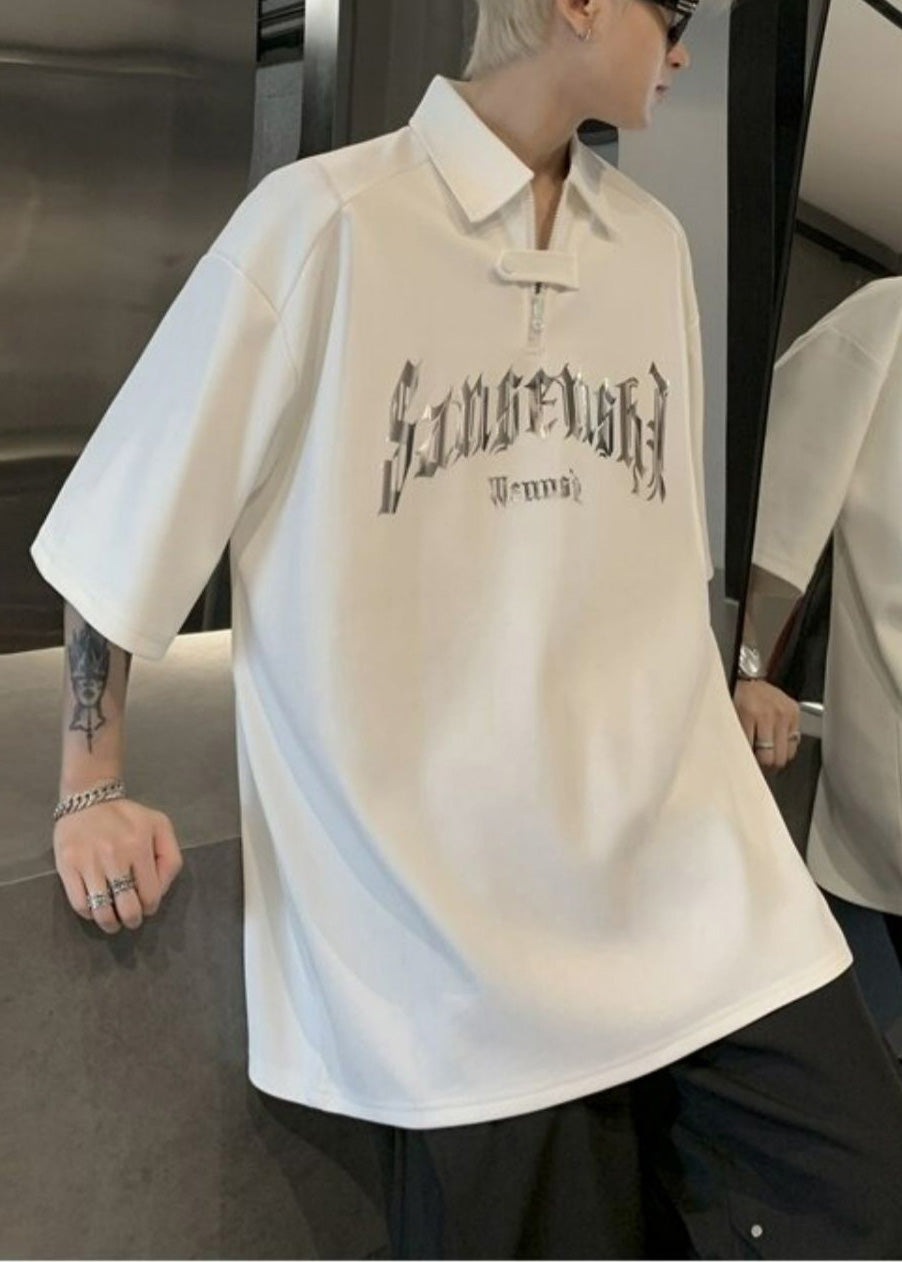 Sequins Men Size Plus Shirt Letter Cotton White Polo And FashionChic