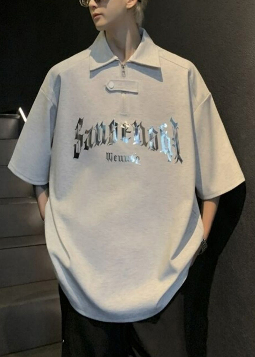 Sequins Men Size Plus Shirt Letter Cotton White Polo And FashionChic