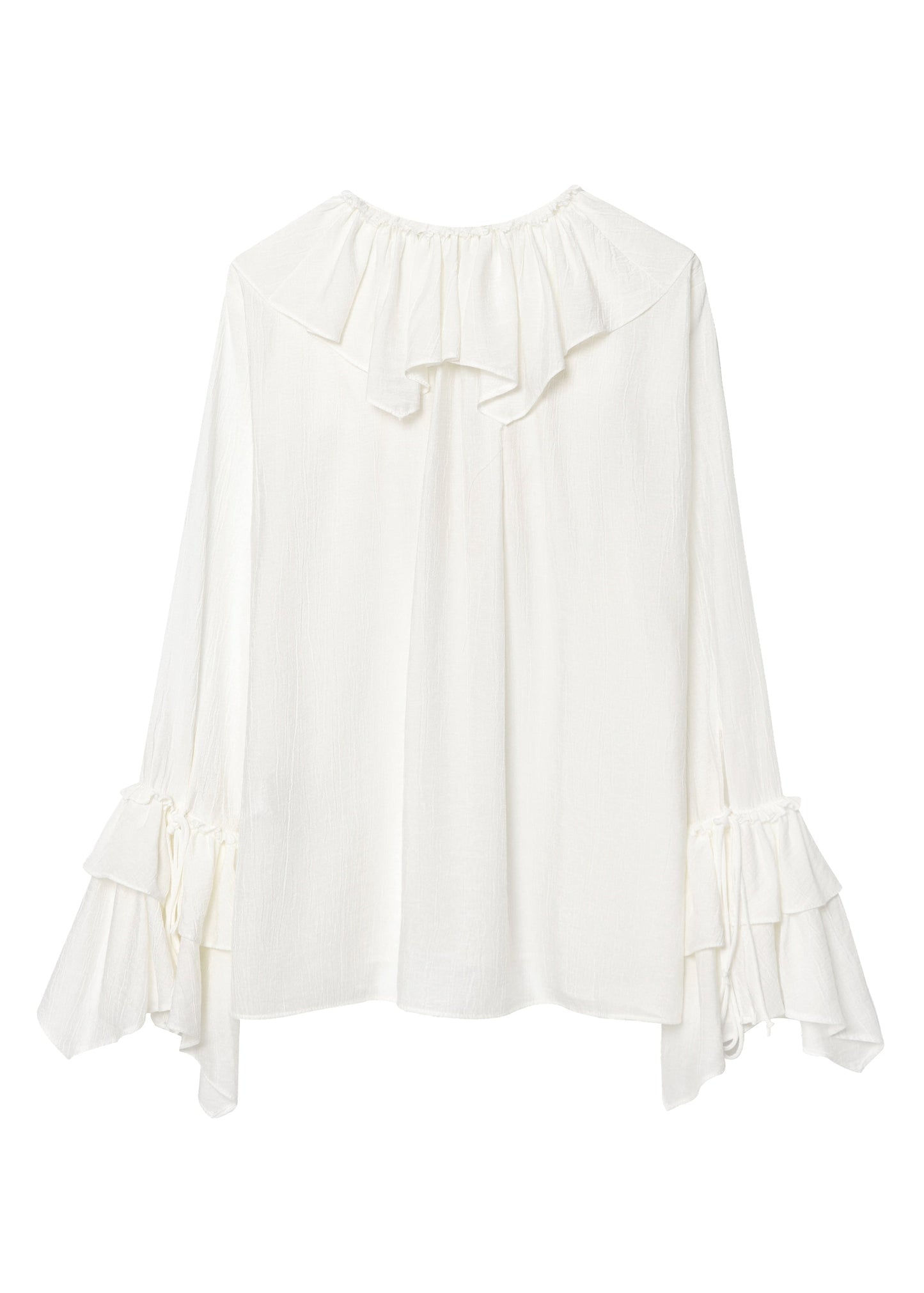 Neck Ruffled Top V Size Chiffon Patchwork White Plus Fall FashionChic