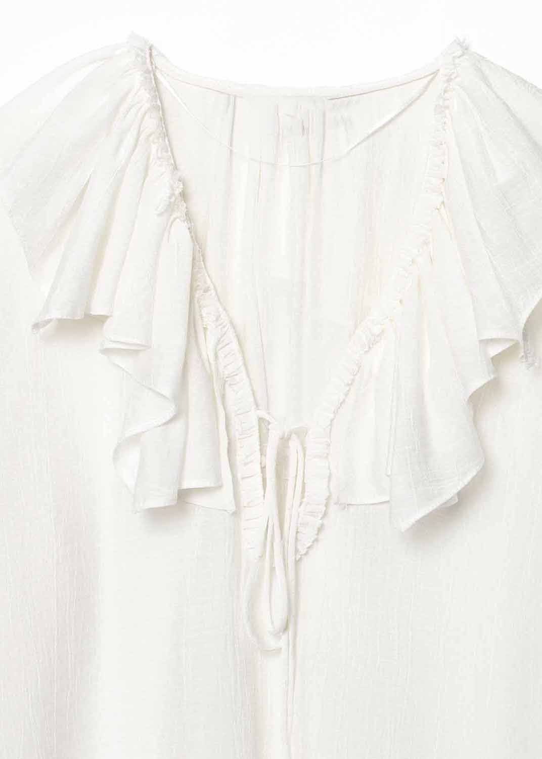 Neck Ruffled Top V Size Chiffon Patchwork White Plus Fall FashionChic