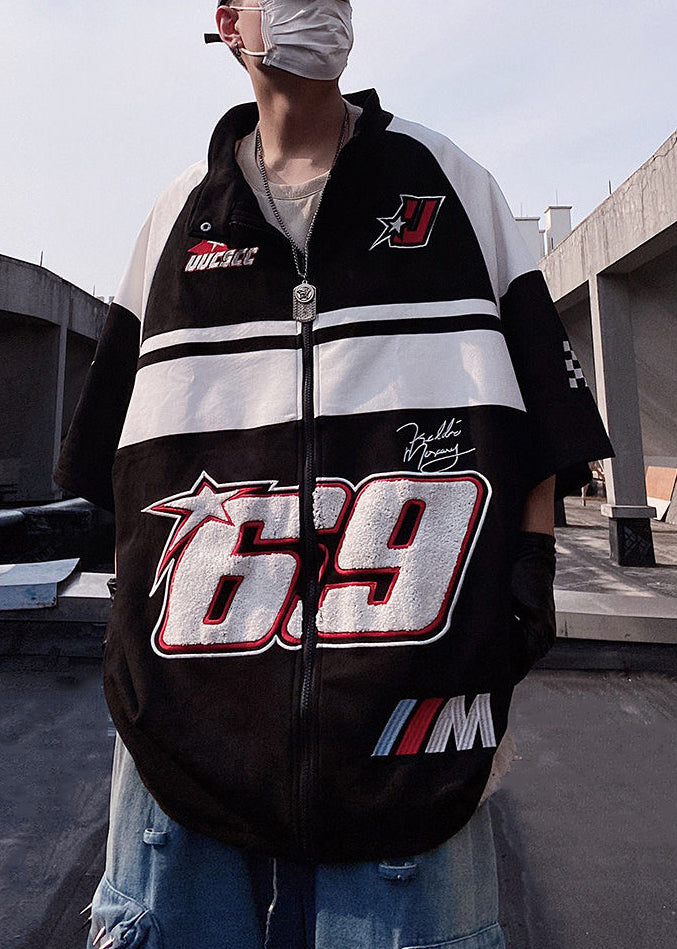 Print White Mens Zip Shirts Half Plus Cotton Up Sleeve Size T FashionChic