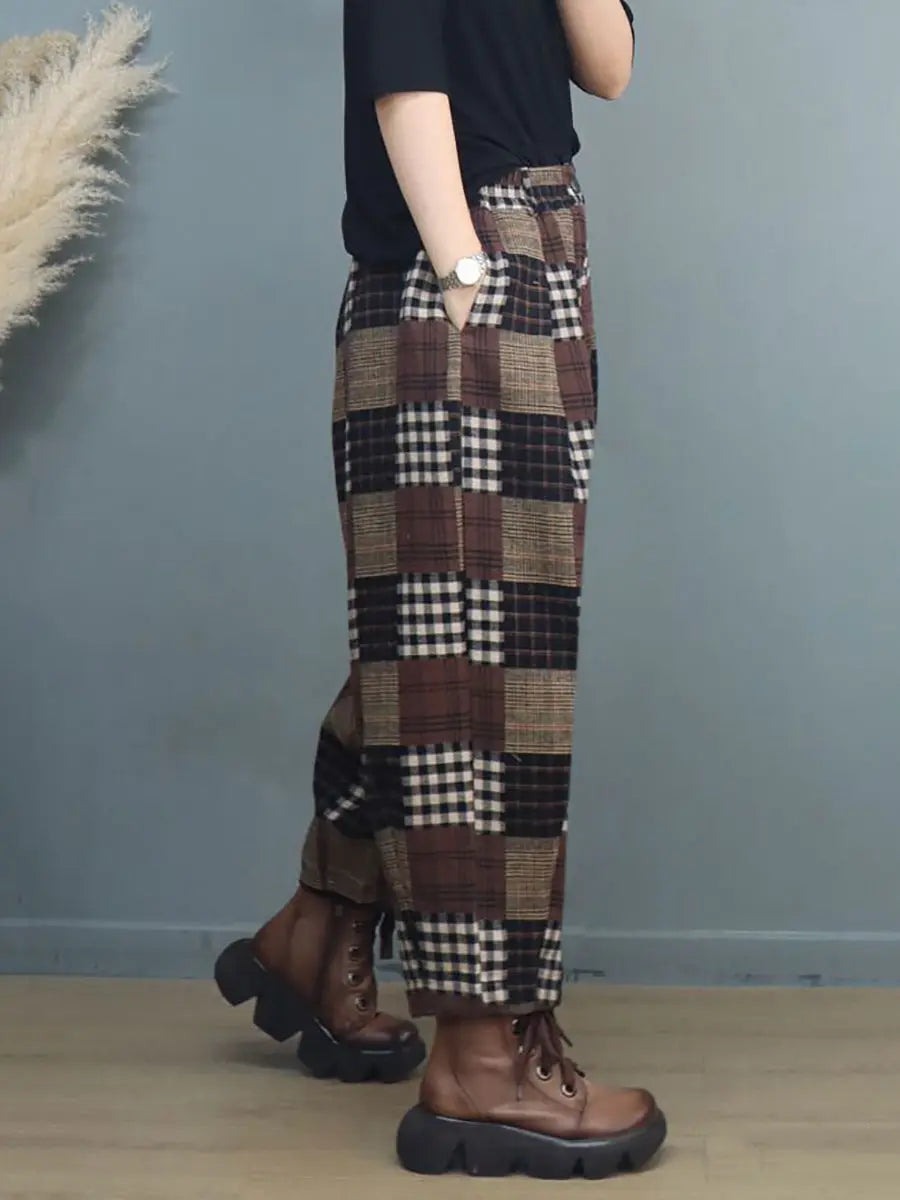 Plus Size Women Autumn Vintage Plaid Harem Pants Ada Fashion