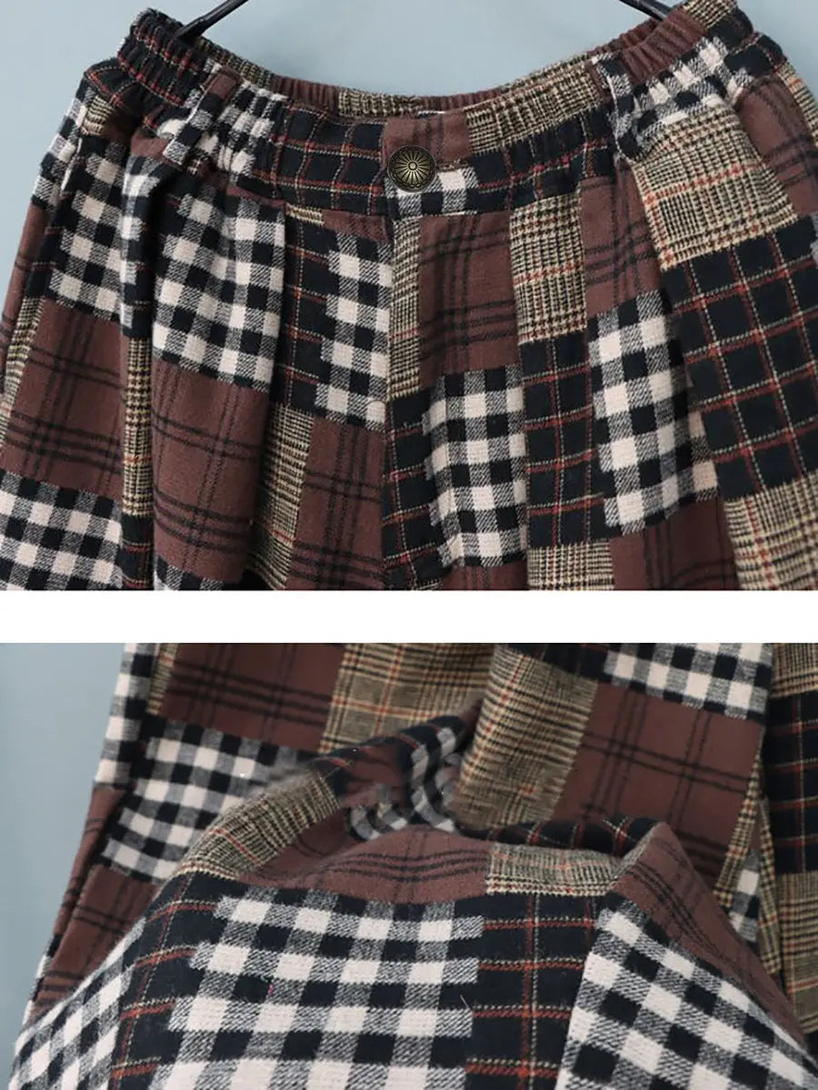 Plus Size Women Autumn Vintage Plaid Harem Pants Ada Fashion