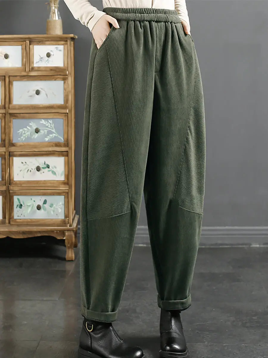 Plus Size Women Vintage Croduroy Plush Warm Harem Pants Ada Fashion